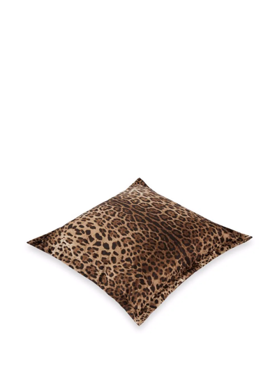 Shop Dolce & Gabbana Duchesse Large Leopard-print Cushion In Brown