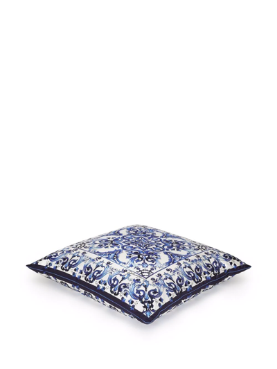 Shop Dolce & Gabbana Mediterraneo Large Silk-twill Cushion In Blue