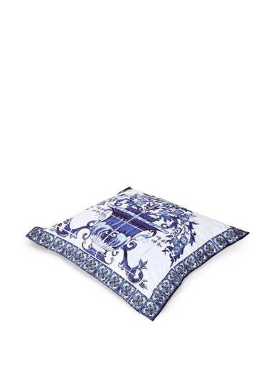 Shop Dolce & Gabbana Large Blu Mediterraneo-print Duchesse Cotton Cushion In Blue