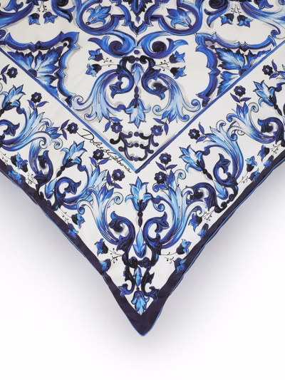 Shop Dolce & Gabbana Mediterraneo Large Silk-twill Cushion In Blue