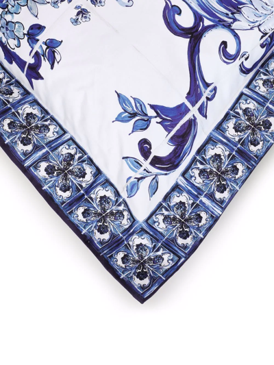 Shop Dolce & Gabbana Large Blu Mediterraneo-print Duchesse Cotton Cushion In Blue