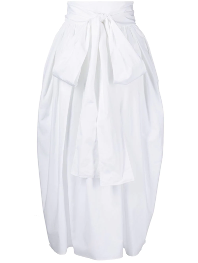 Cecilie Bahnsen Junita Waist-sash Cotton-poplin Midi Skirt In Weiss