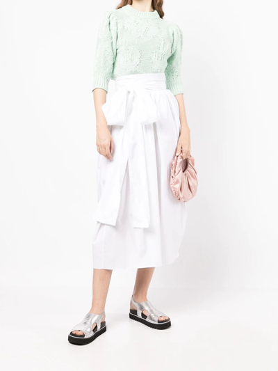 Cecilie Bahnsen Junita Waist-sash Cotton-poplin Midi Skirt In Weiss