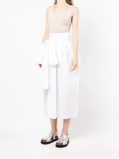 Cecilie Bahnsen Junita Waist-sash Cotton-poplin Midi Skirt In Weiss