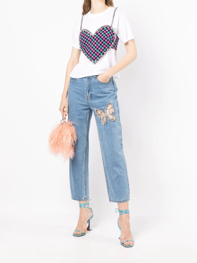 Shop Area Butterfly-patch Cropped Jeans In Blau