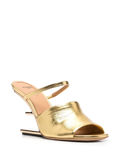 Shop Fendi First Sculpted Heel Sandals In Gold