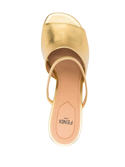 Shop Fendi First Sculpted Heel Sandals In Gold