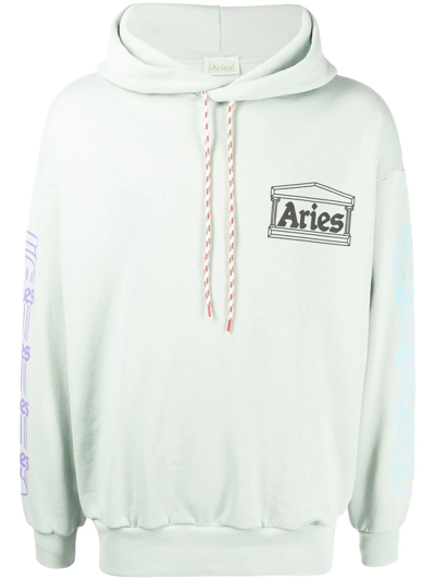 Shop Aries Logo-print Drawstring Hoodie In Grün