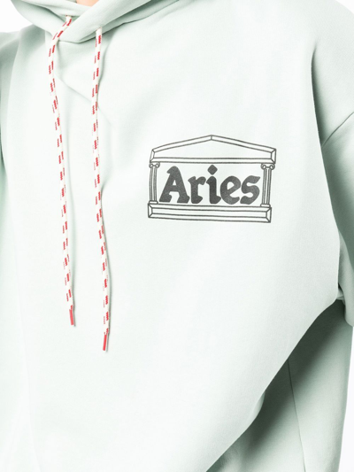 Shop Aries Logo-print Drawstring Hoodie In Grün