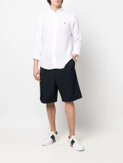 Shop Polo Ralph Lauren Linen Embroidered-logo Shirt In Weiss