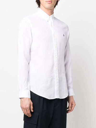 Shop Polo Ralph Lauren Linen Embroidered-logo Shirt In Weiss