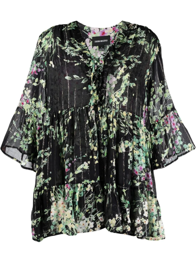 Shop Sabina Musayev Floral-print Midi Dress In Schwarz