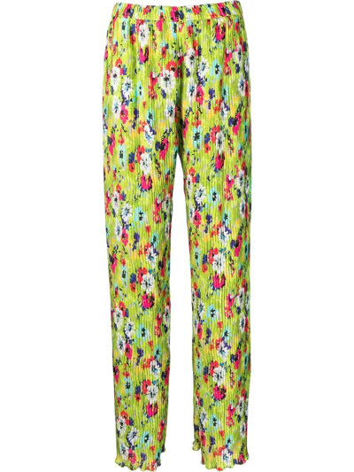 Shop Msgm Pleated Floral-print Trousers In Grün