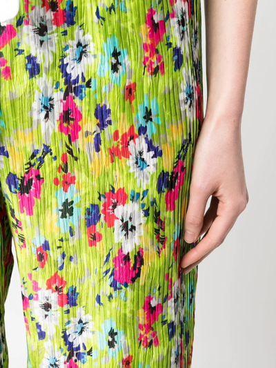 Shop Msgm Pleated Floral-print Trousers In Grün