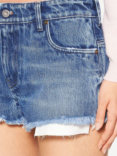 Shop Miu Miu Low-rise Denim Mini Shorts In Blue