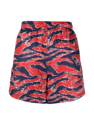 Shop Moncler Patterned Drawstring Swim Shorts In Blau