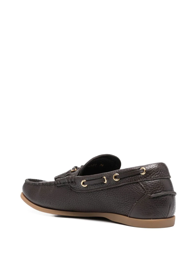 Shop Tom Ford Pebbled Tassel Almond-toe Boat Shoes In Braun