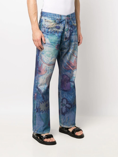 Shop Our Legacy Graphic-print Straight-leg Jeans In Blau