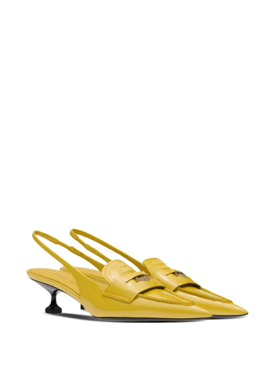 Shop Miu Miu Slingback Leather Penny Loafers In Gelb