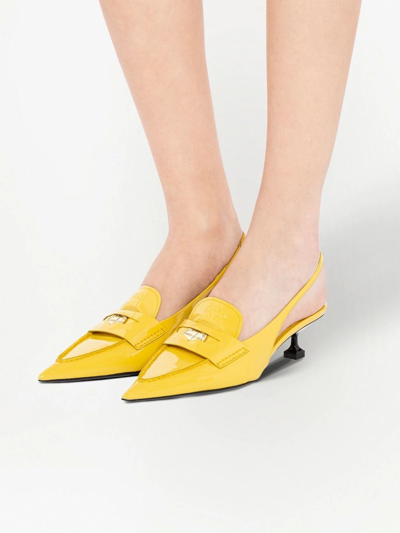 Shop Miu Miu Slingback Leather Penny Loafers In Gelb