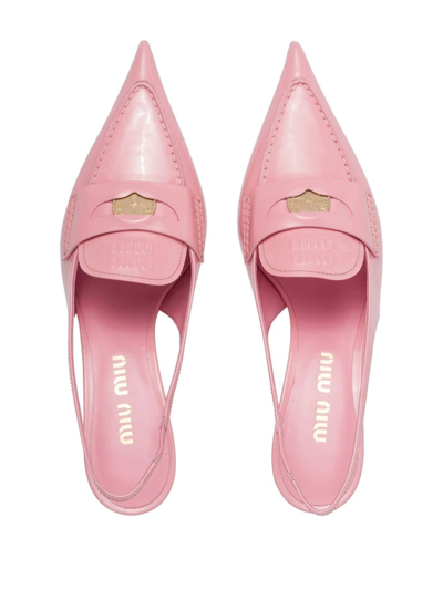 Shop Miu Miu Kitten Heel Leather Penny Loafers In Rosa