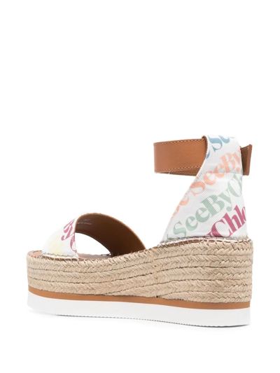 Shop See By Chloé Braided-wedge Sandals In Weiss