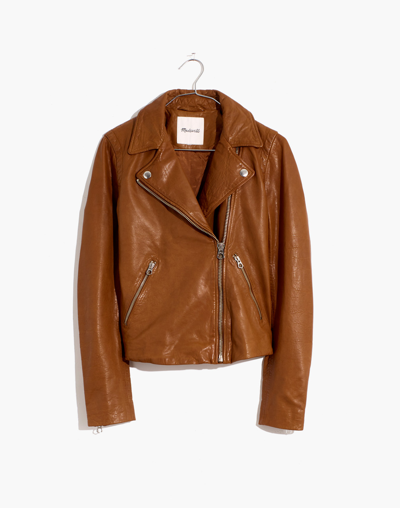 Shop Mw The Washed Leather Motorcycle Jacket In Dried Cedar