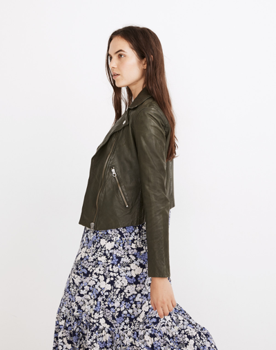 Shop Mw The Washed Leather Motorcycle Jacket In Dark Forest