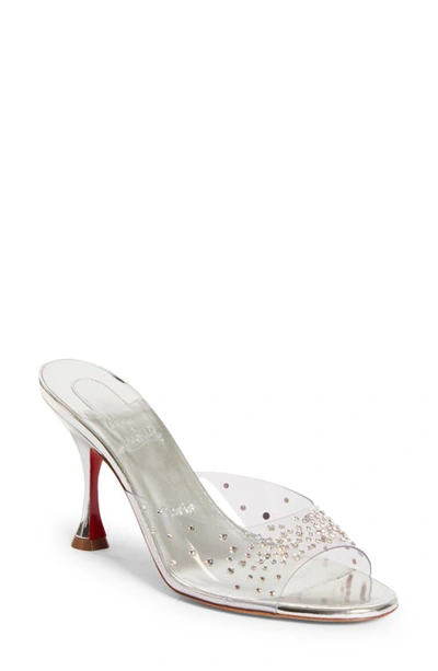 Christian Louboutin Degramule Strass 85 Pvc Mules In Silver | ModeSens