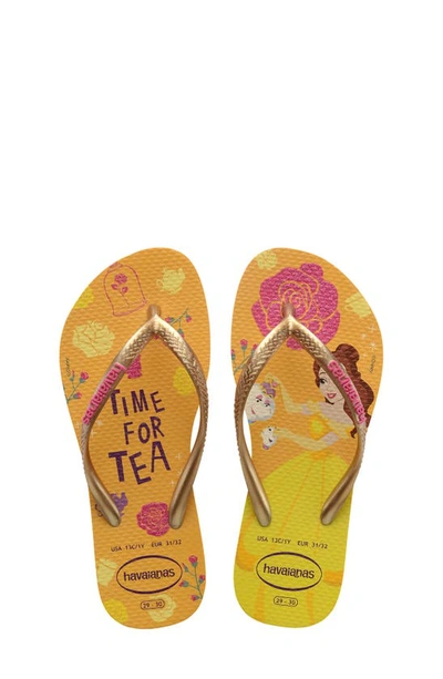 Shop Havaianas Disney Princess Flip Flop In Lemon Yellow/gold/pink
