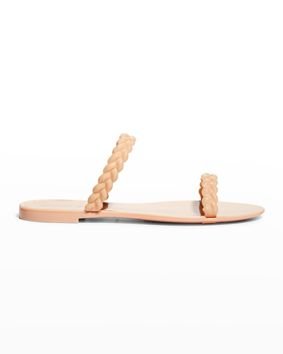 Shop Stuart Weitzman Sawyer Braided Dual-band Jelly Sandals In Poudre