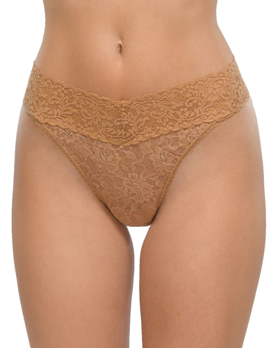 Shop Hanky Panky Stretch Lace Traditional-rise Thong In Sun Tan