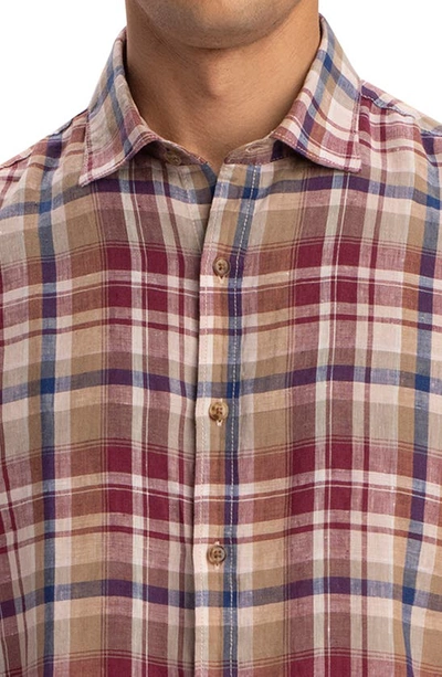 Bugatchi Shaped Fit Plaid Linen Button-up Shirt In Caramel