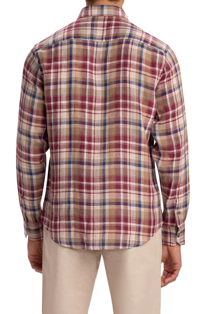 Bugatchi Shaped Fit Plaid Linen Button-up Shirt In Caramel