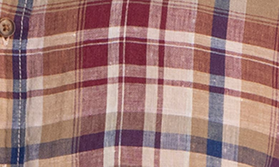 Bugatchi Shaped Fit Plaid Linen Button-up Shirt In Caramel