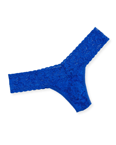 Shop Hanky Panky Stretch Lace Traditional-rise Thong In Sapphire