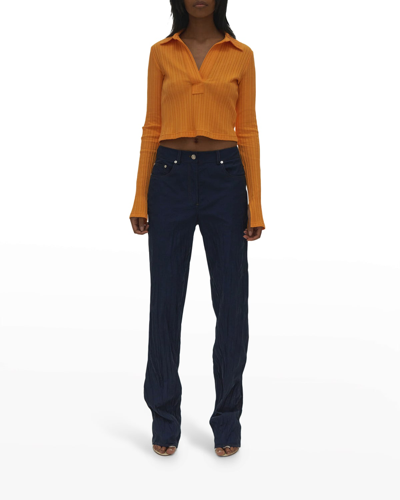 Shop Helmut Lang Long-sleeve Crop Polo In Apricot