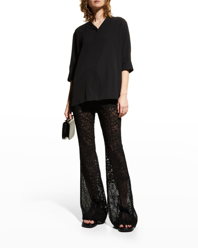 Shop Akris Faralda Mixed-embroidered Bootcut Pants In Black