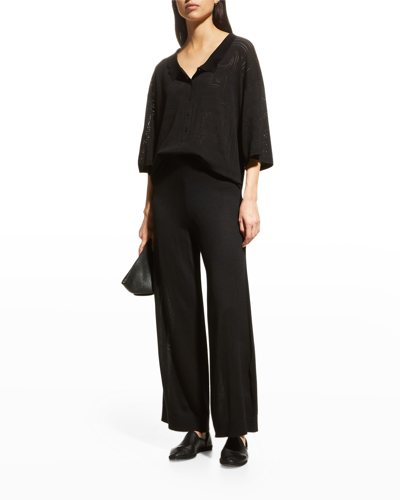 Shop Totême Wide-leg Silk-cashmere Knit Slacks In Black 200