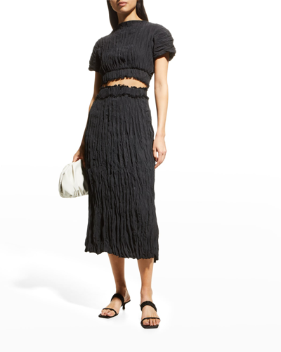 Shop Totême Crinkle Pleated Silk Midi Skirt In Black 200