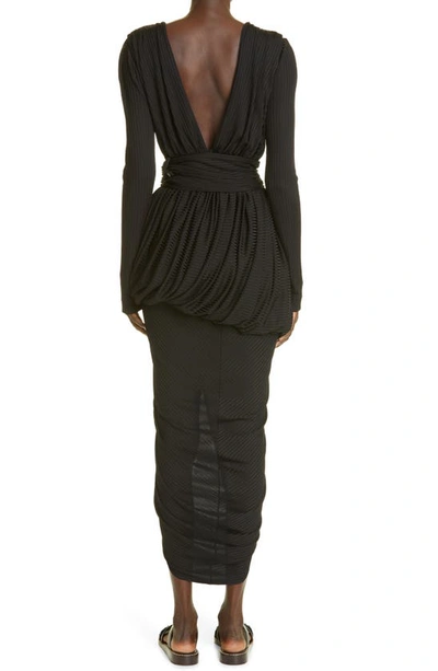 Shop Altuzarra Canna Plunge Neck Long Sleeve Midi Dress In Black