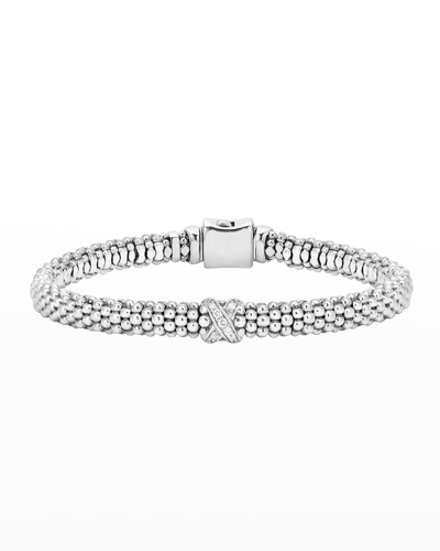 Shop Lagos Embrace Silver Diamond X Bracelet, 6 Mm In White/silver