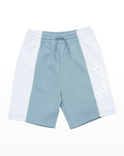 Shop Kenzo Boy's Cross Logo Two-tone Jogger Shorts In 850-blue