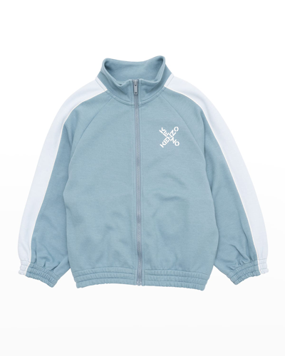 Shop Kenzo Boy's Cross Logo Two-tone Jacket In 850-blue