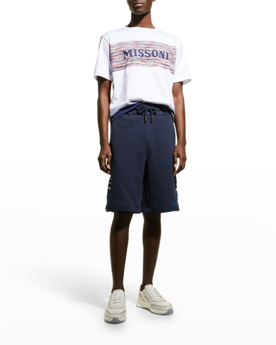 Shop Missoni Men's Sweat Shorts With Knit Sides In Felpa Maglia Blu