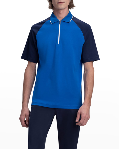 Shop Bugatchi Men's Mercerized 1/4-zip Colorblock Polo Shirt In Classic-blue