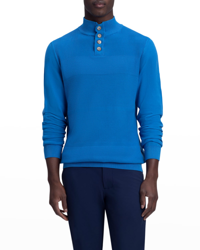 Shop Bugatchi Men's Honeycomb Cotton Mock-neck Mezzocollo Sweater In Classic-blue