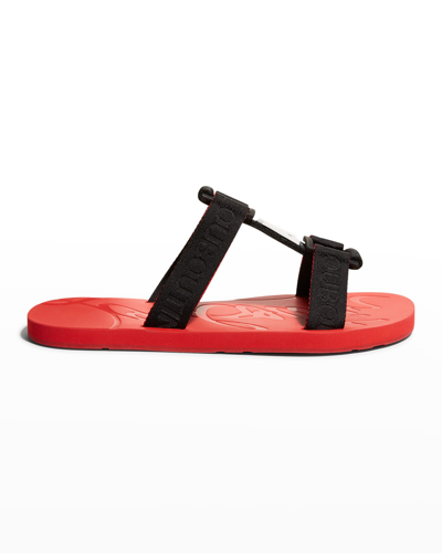 Shop Christian Louboutin Men's Leather Red-sole Strap Sandals In Black/loubi