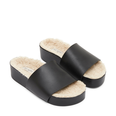 Shop St Agni Shearling Platform Sandals In Black & Natural