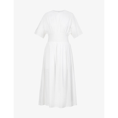 Shop Totême Toteme Women's White Flared-skirt Organic-cotton Midi Dress
